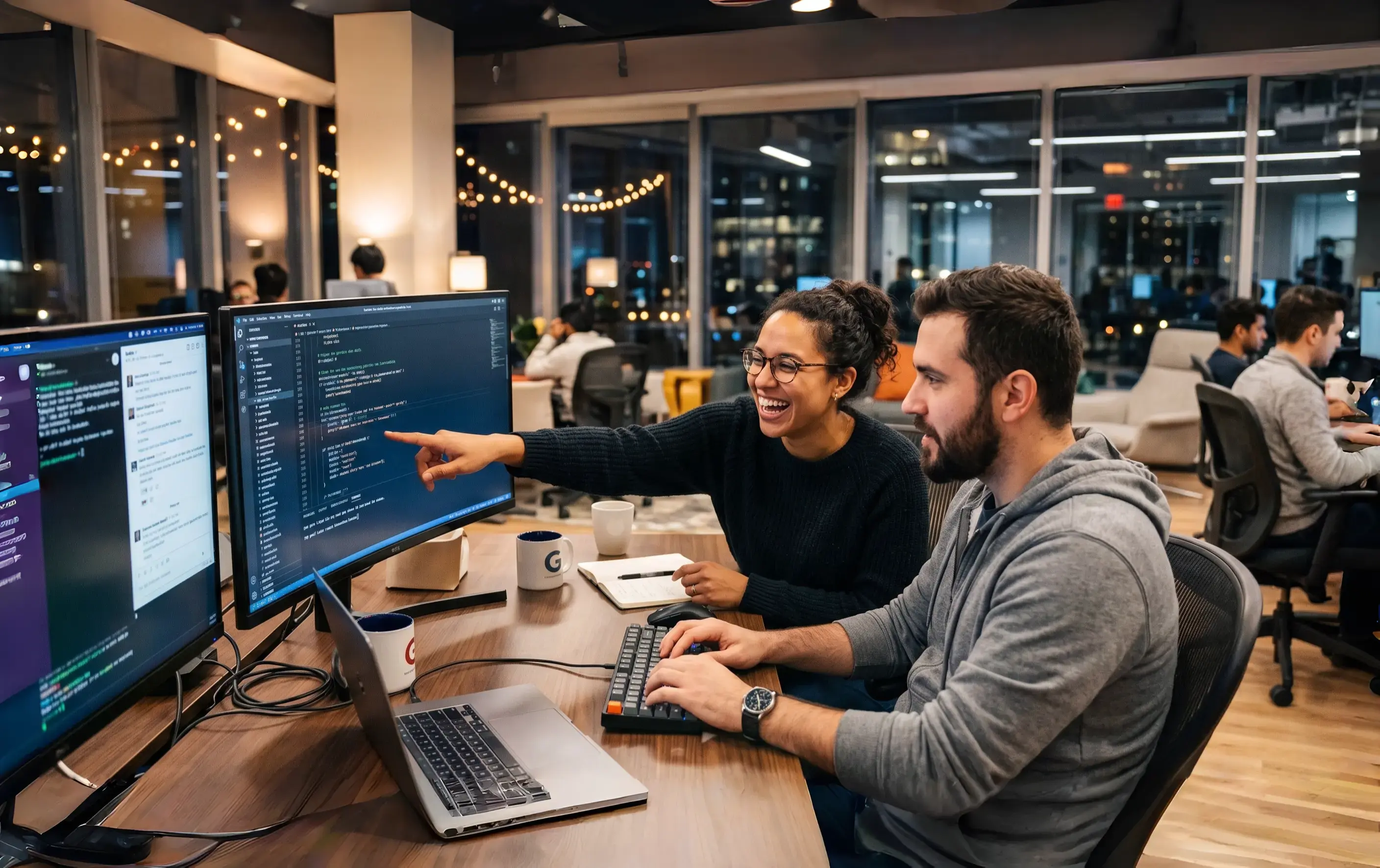 EatBit team members collaborating in modern office
